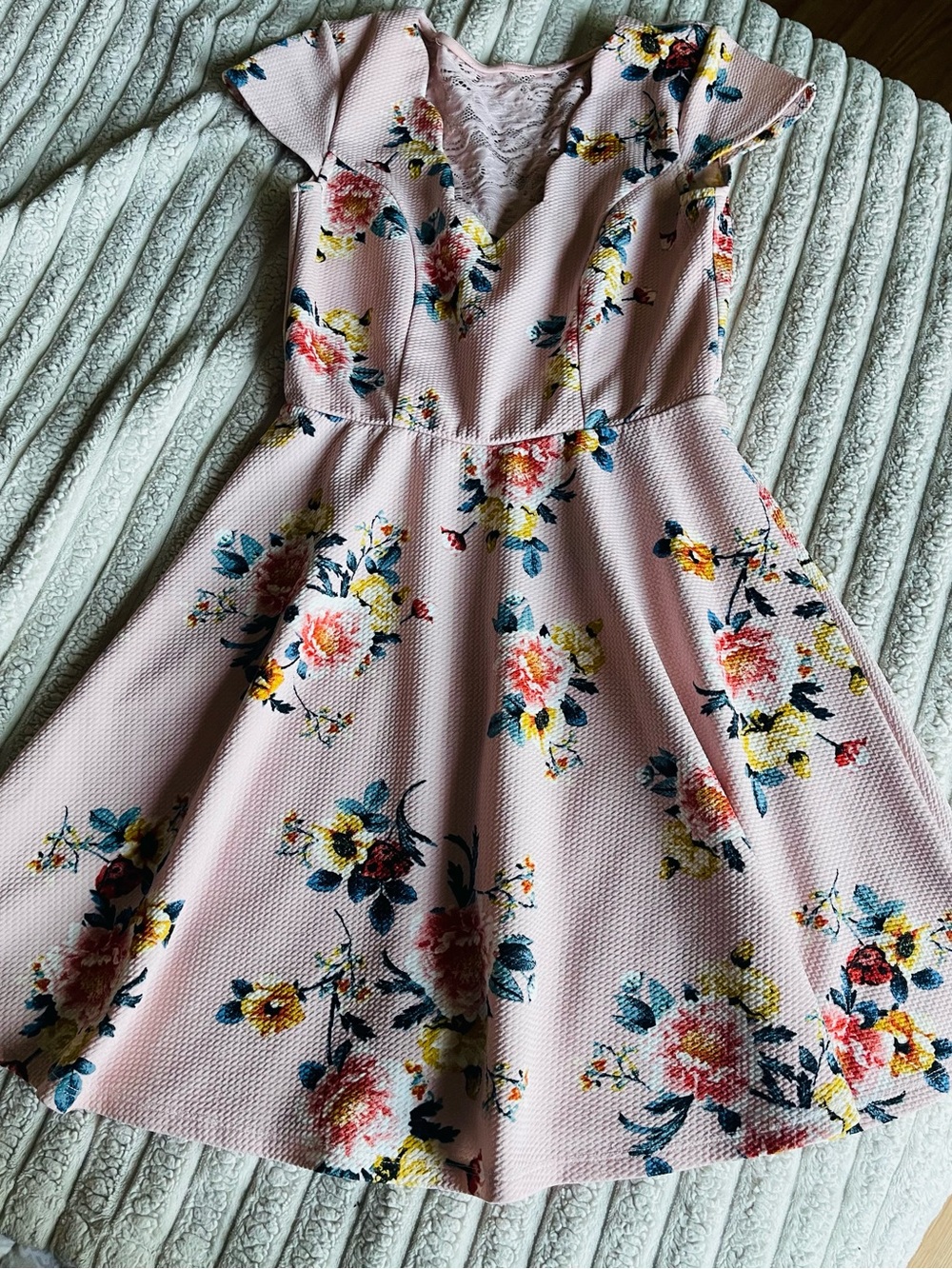 Three Hearts Pink Floral Fit-and-Flare Mini Dress